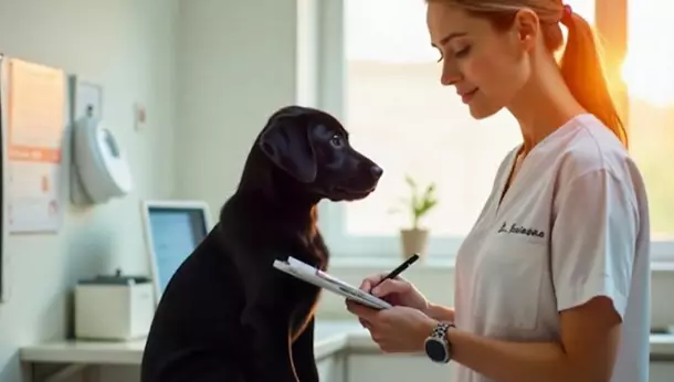 Perro pequeño y una veterinaria
