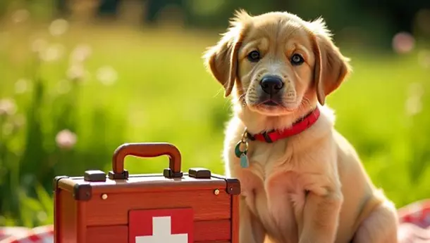 El dibujo de un perro junto a un maletín médico