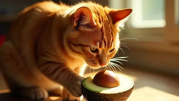 Un gato con un aguacate